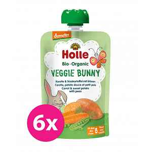 6x HOLLE Veggie Bunny Bio pyré mrkev, batáty a hrášek, 100 g (6 m+)