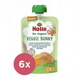 6x HOLLE Veggie Bunny Bio pyré mrkev, batáty a hrášek, 100 g (6 m+)