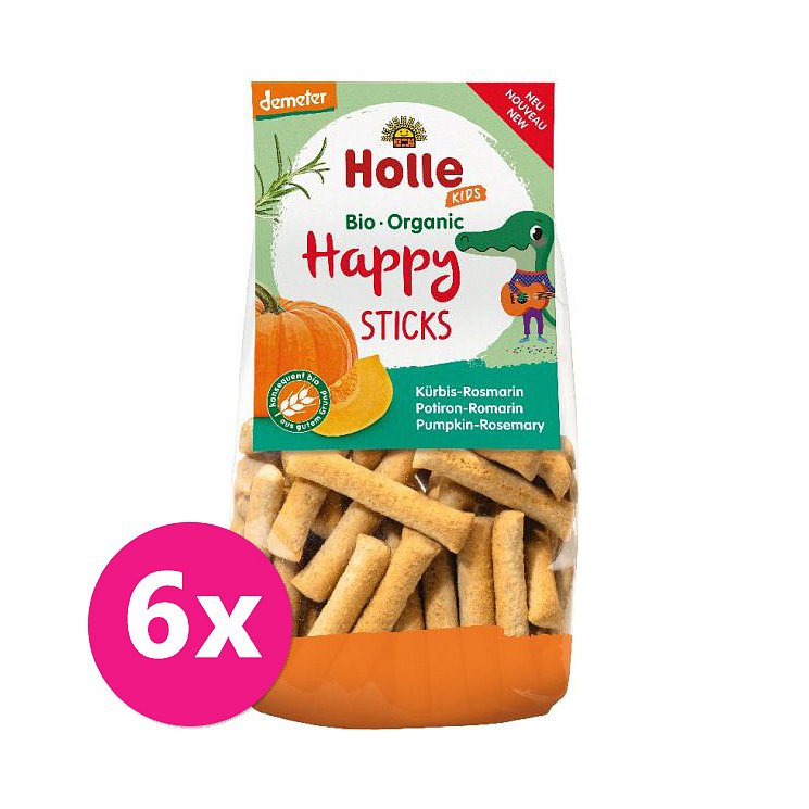 6x HOLLE Dětské Bio Happy tyčinky dýně-rozmarýn, 100 g (3+)