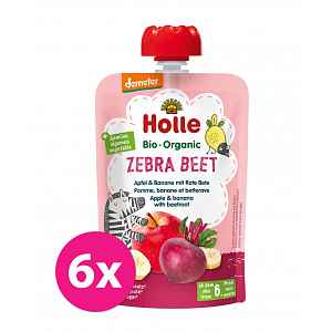 6x HOLLE Zebra Beet Bio ovocné pyré jablko, banán a červená řepa, 100 g (6 m+)