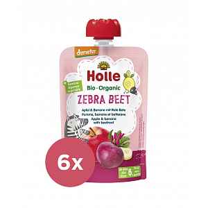 6x HOLLE Zebra Beet Bio ovocné pyré jablko, banán a červená řepa, 100 g (6 m+)