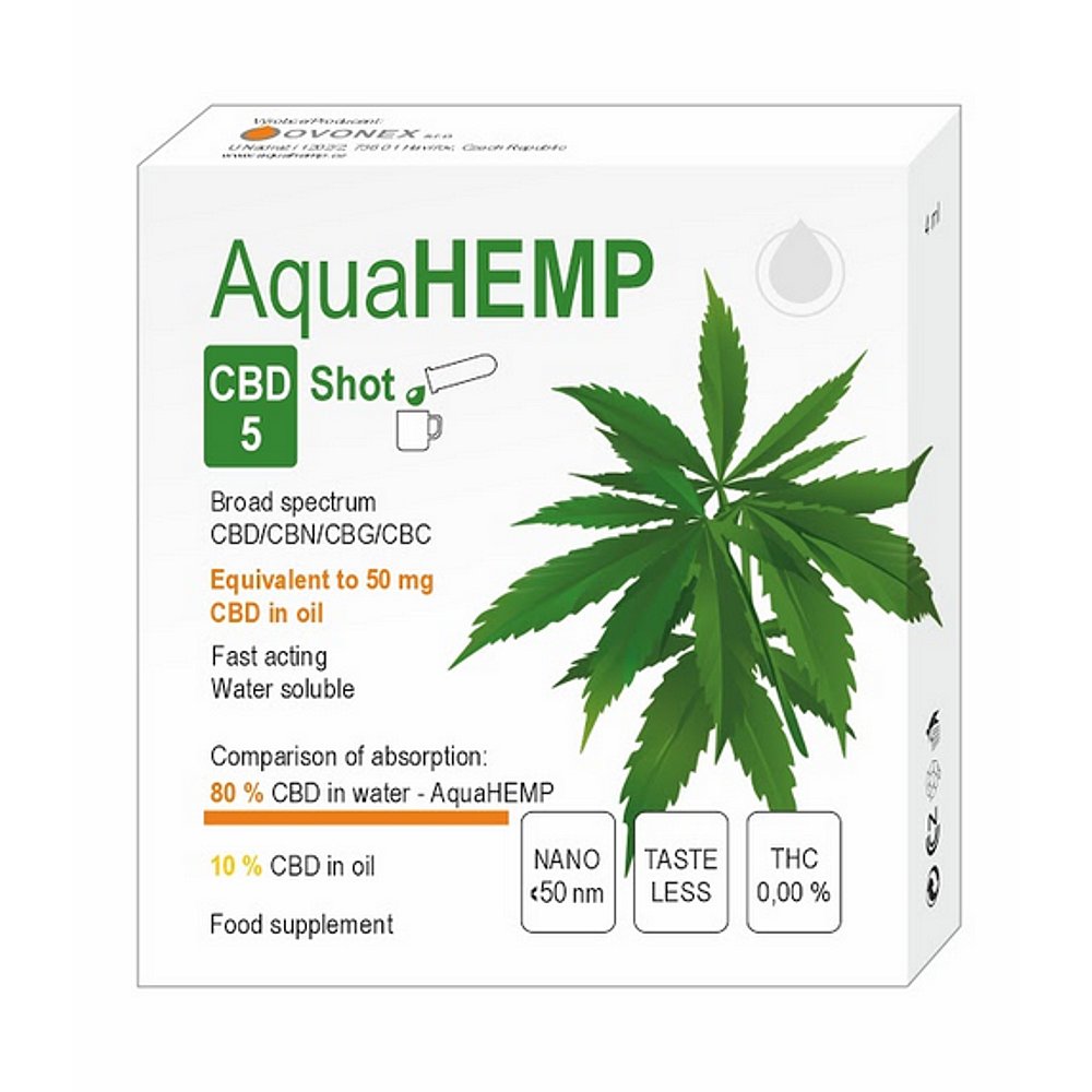 AQUAHEMP CBD 5 Konopný shot široké spektrum 2x 2 ml