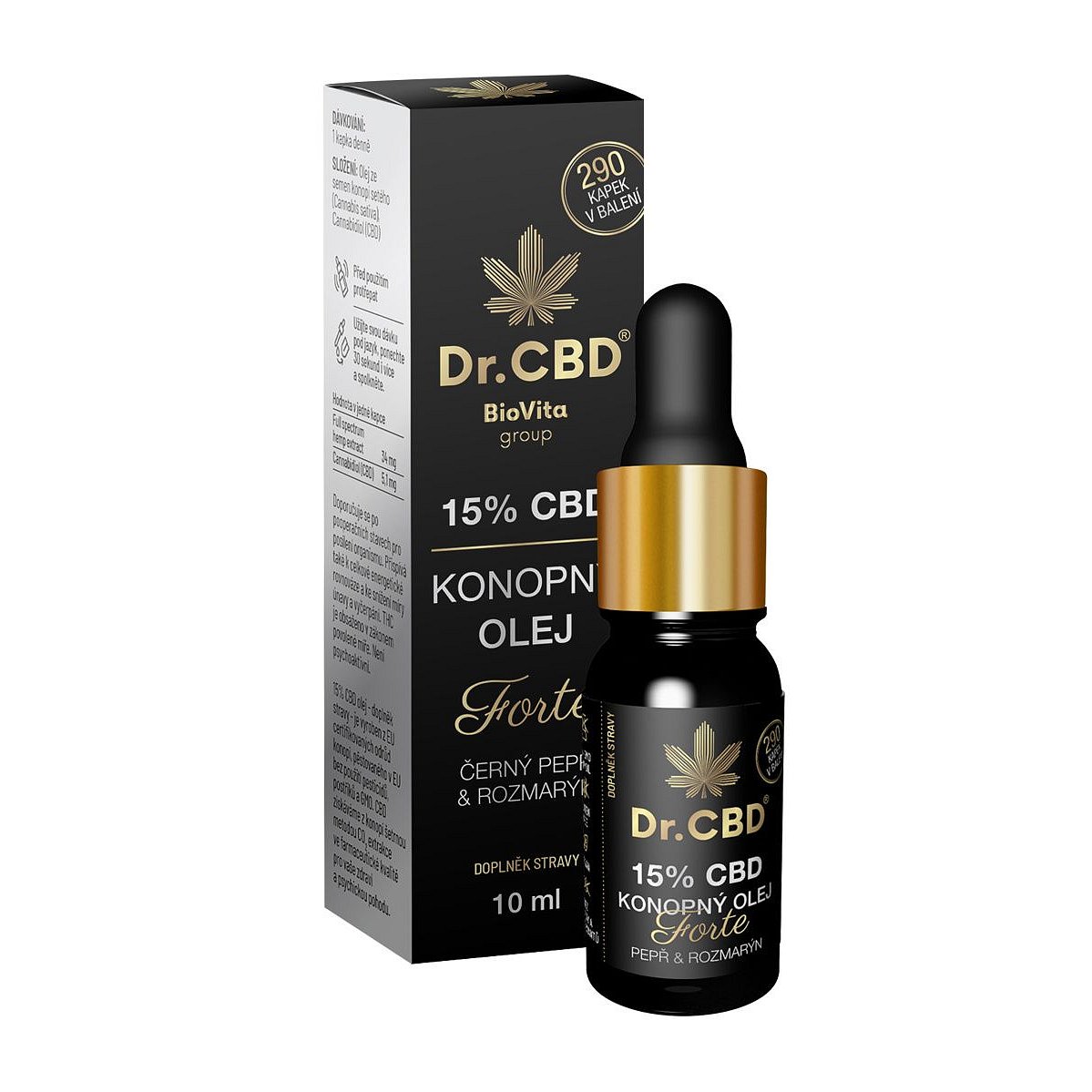 Dr.CBD 15% konopný olej Forte černý pepř a rozmarýn 10 ml