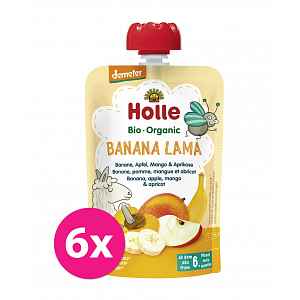 6x HOLLE Banana lama Bio ovocné pyré banán, jablko, mango, meruňka, 100 g (6 m+)