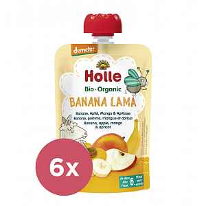 6x HOLLE Banana lama Bio ovocné pyré banán, jablko, mango, meruňka, 100 g (6 m+)