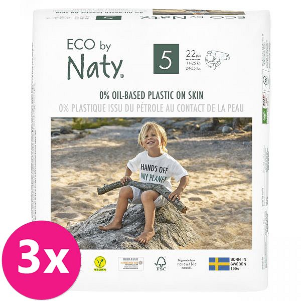 3x ECO BY NATY 5 Junior, 22 ks (11-25 kg) - jednorázové pleny