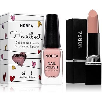 NOBEA Heartbeat sada lak na nehty a hydratační rtěnka Pure Nude odstín