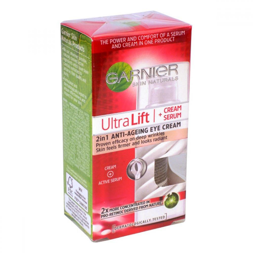 Garnier UltraLift Oční krém a sérum proti vráskám 2 v 1 15 ml