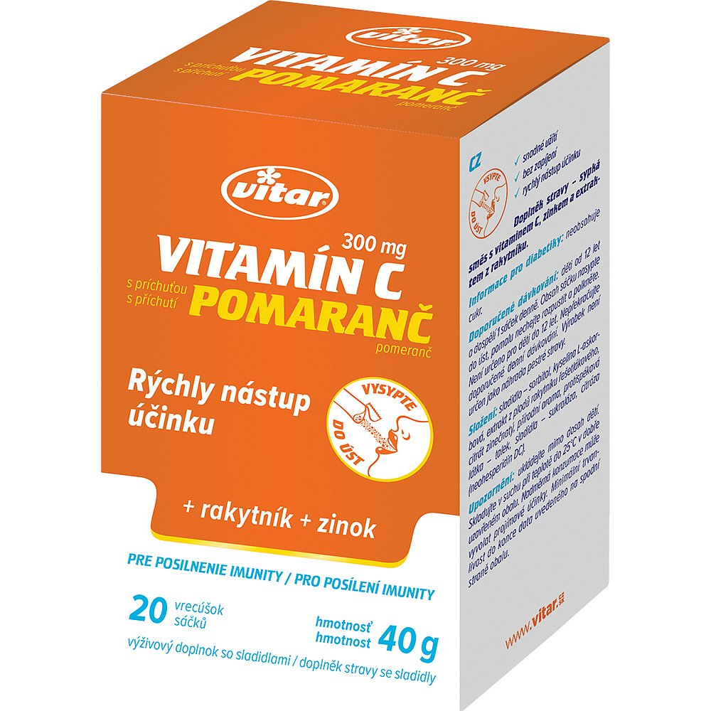 VITAR Vitamin C 300 mg+rakytník+zinek sáčky 20x2g