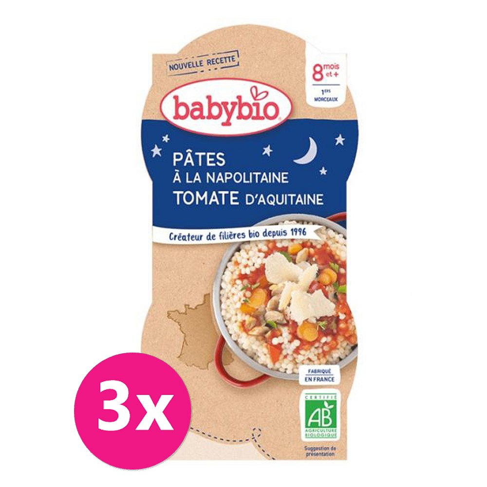 3x BABYBIO Večerní menu Neapolské těstoviny 2 x 200 g