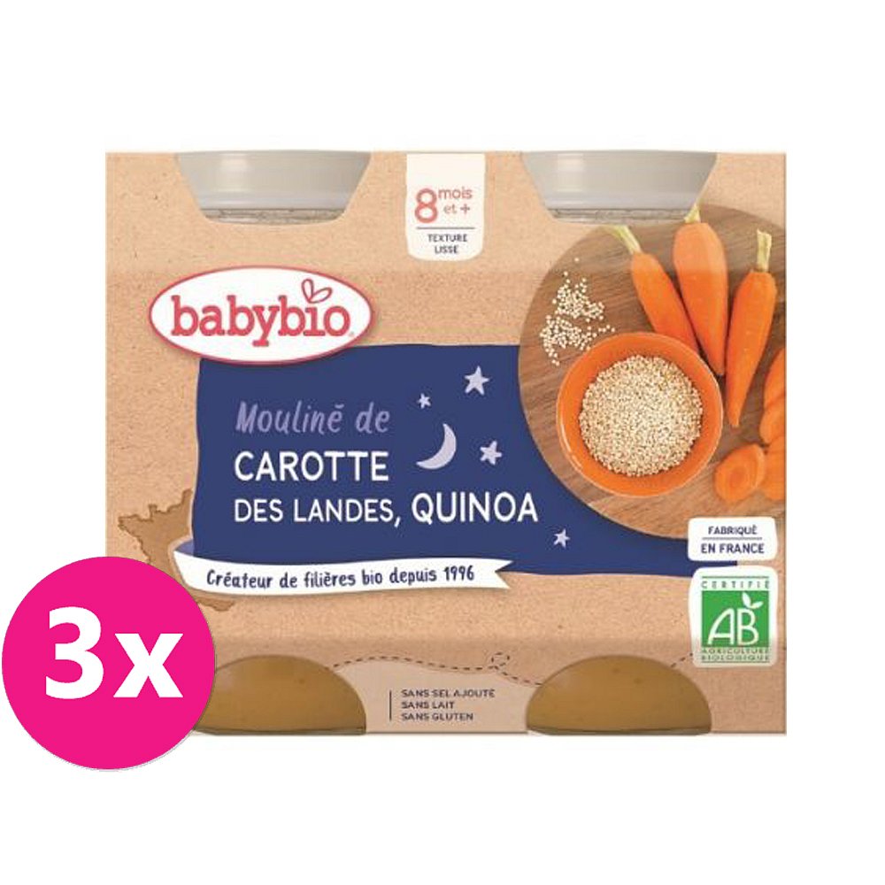 3x BABYBIO Večerní menu mrkvové mouliné a quinoa 2 x 200 g