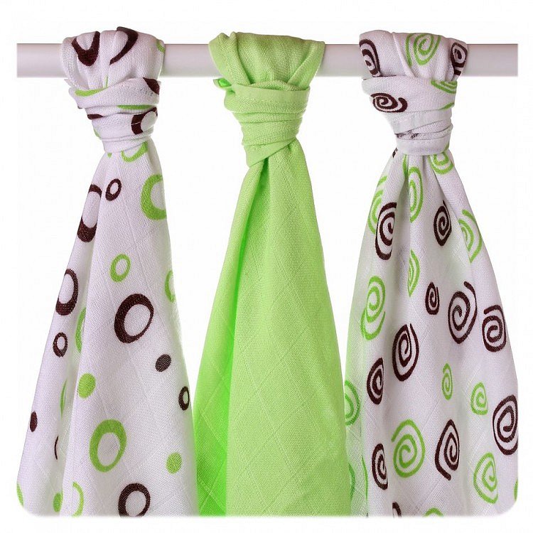 KIKKO Bambusové pleny Spirals&Bubbles 70x70 (3 ks) – lime